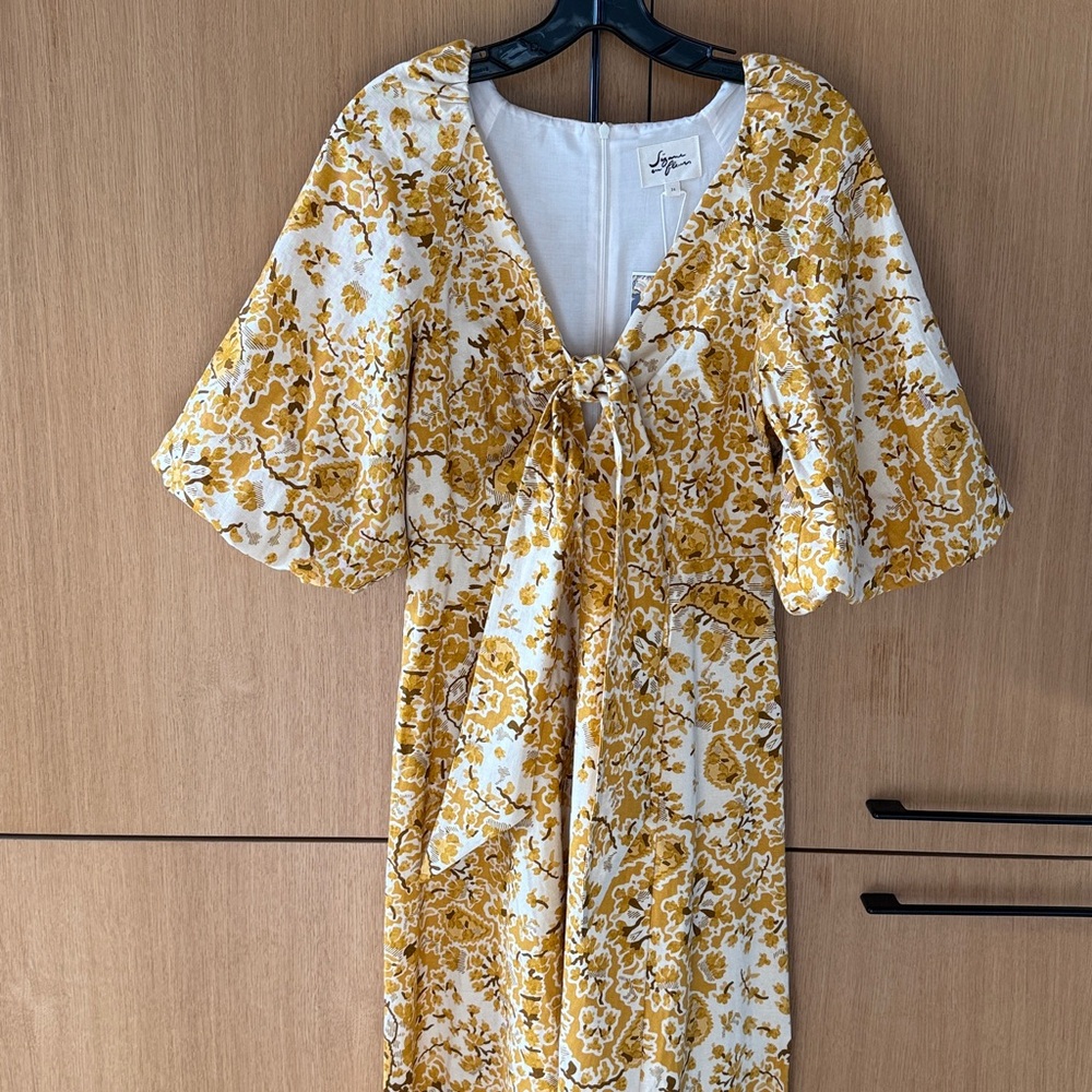 Sezane ROBE LONGUE NEOMIE ALCAZAR OCRE Yellow Floral Dress NWT SIZE 34 US 2 - Picture 11 of 16
